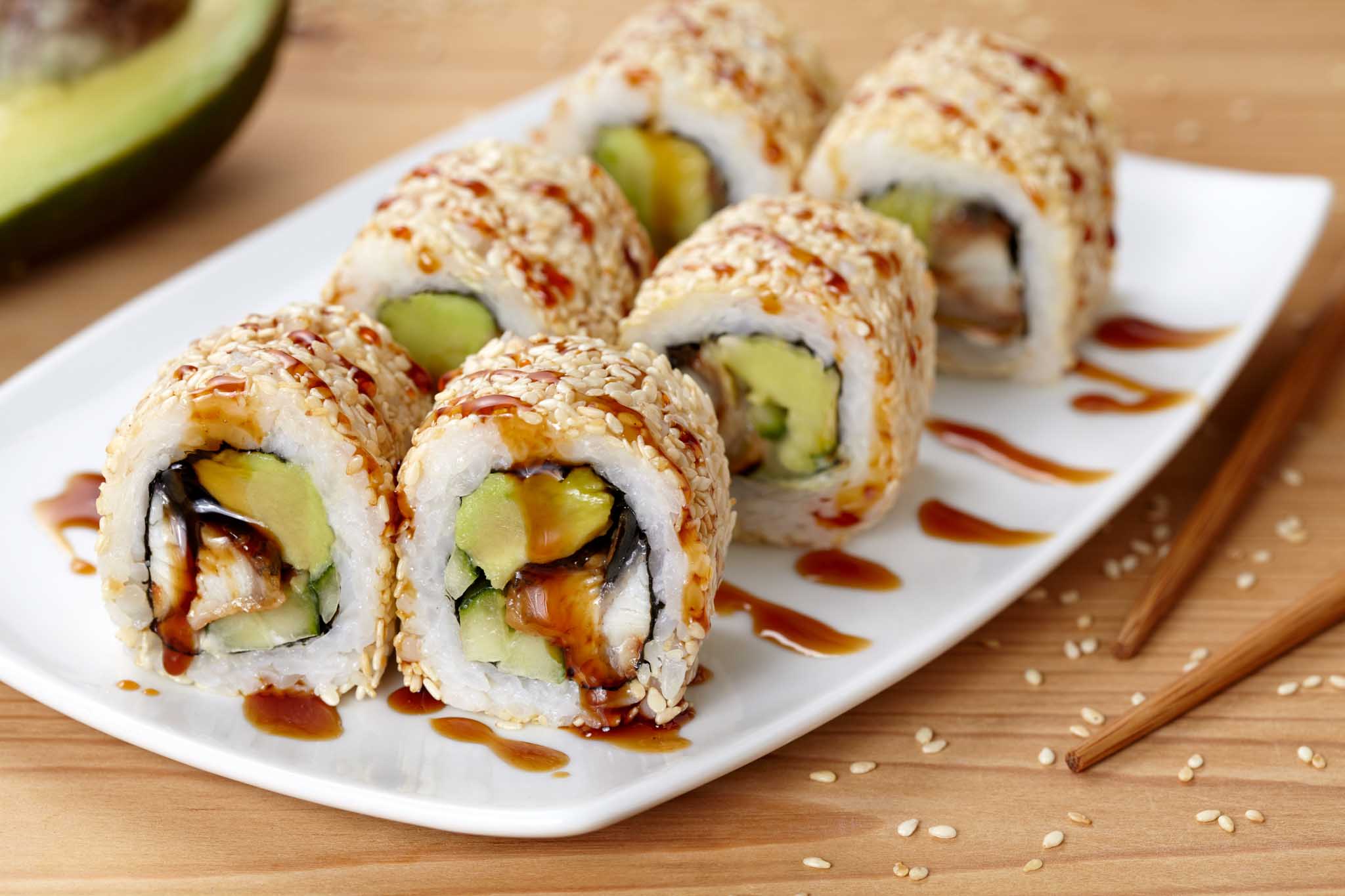 Fresh california rolls with avocado at The Real Food Academy Tampa.