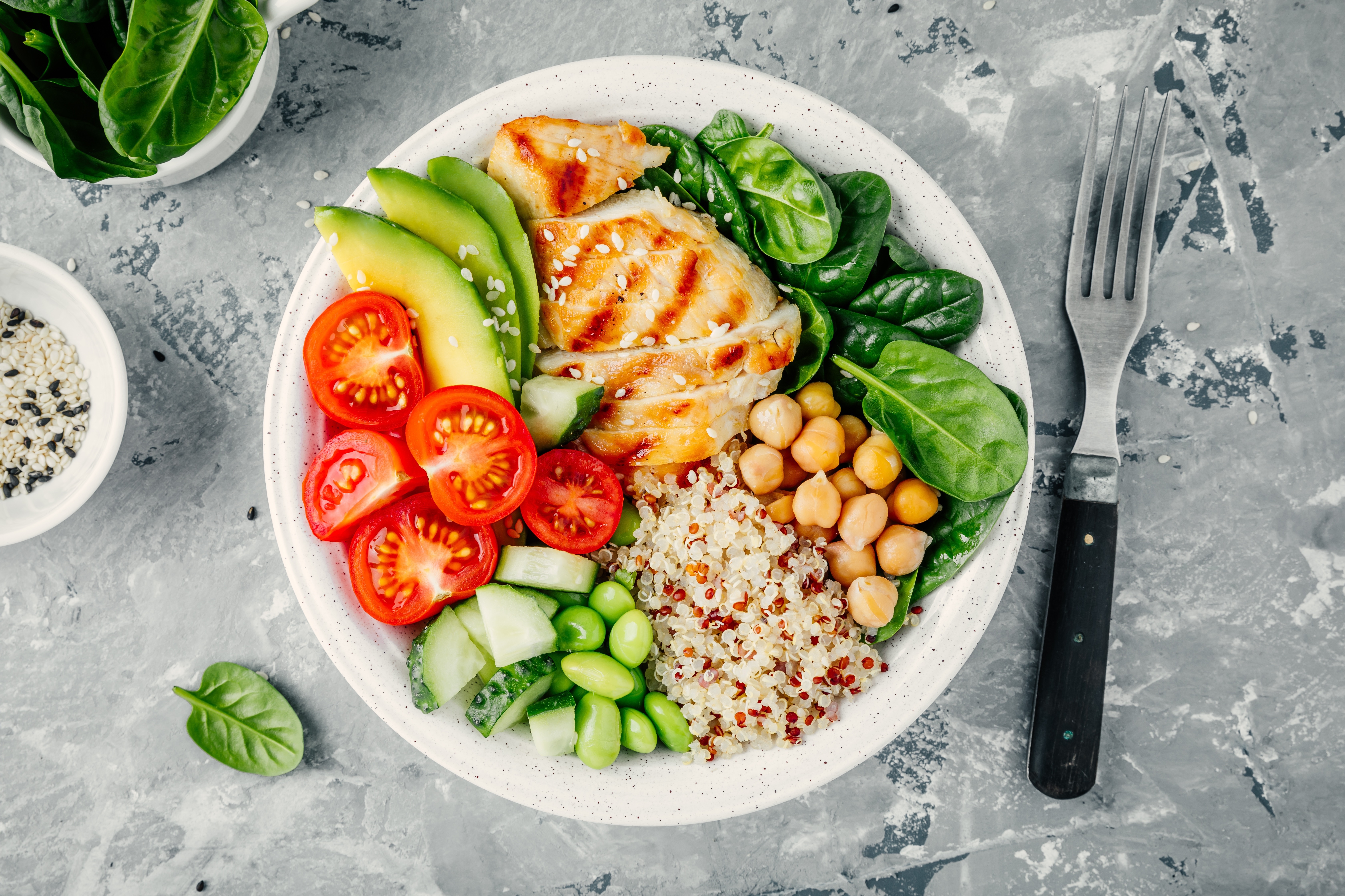 A balanced meal that can be replicated with healthy meal planning tips from The Real Food Academy Miami. 