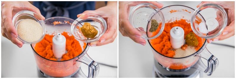 A picture of a The Real Food Academy chef adding ingredients to a dressing for a salad with carrot ginger dressing recipe.