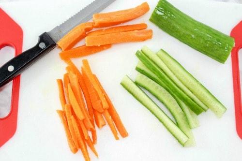 Vegetables for sushi rolls prepared by The Real Food Academy.